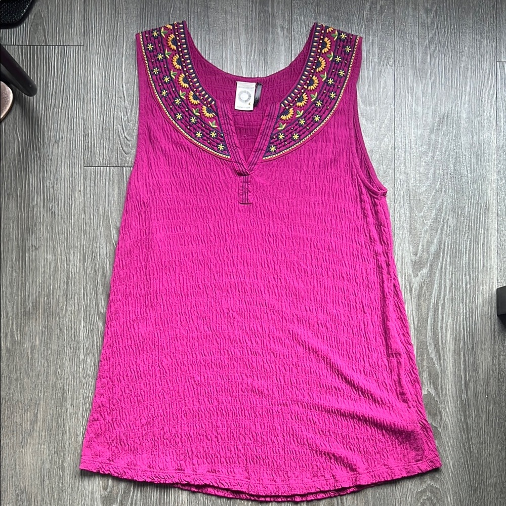 Anthropologie Embroidered Magenta Sleeveless Top